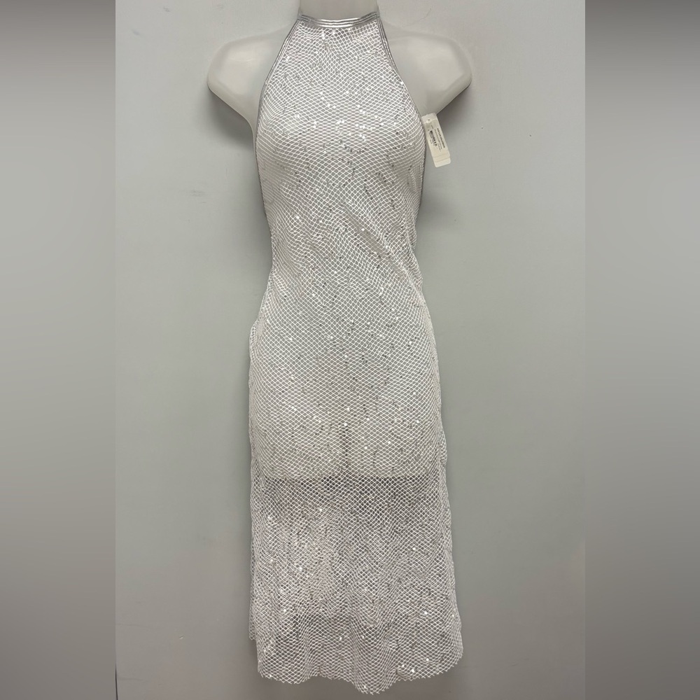 NEW Bodyshotz HUSTLER HOLLYWOOD Fishnet Sequined Halter Midi Dress O/S